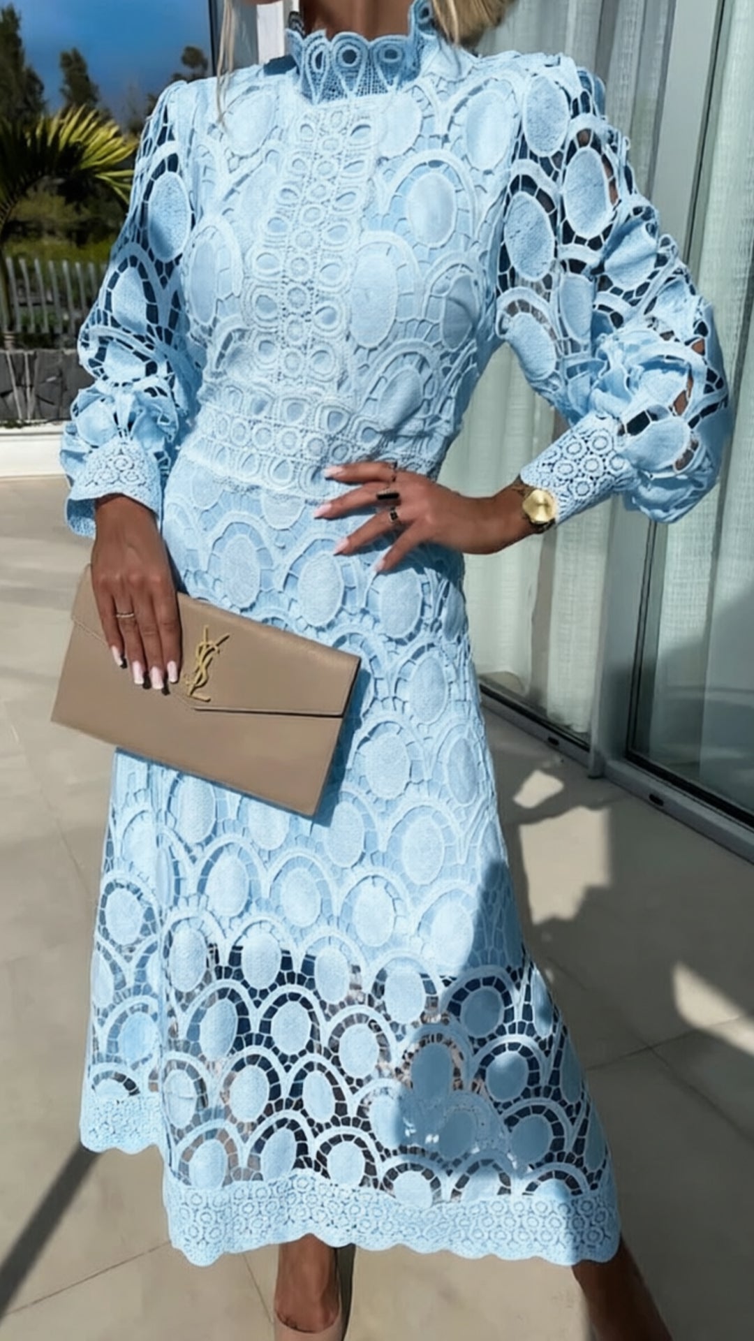 Hollow Out long sleeve midi Dress