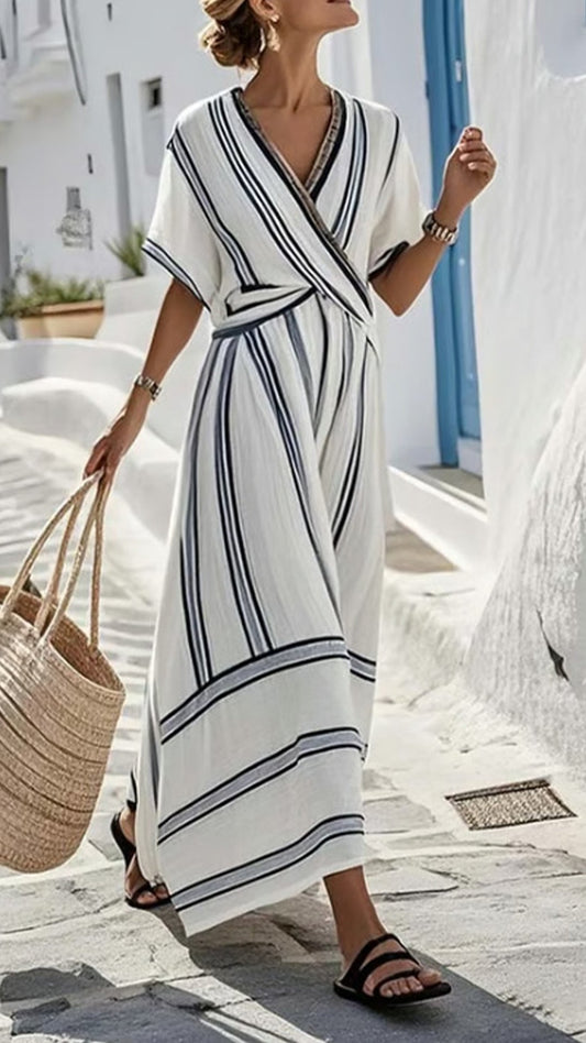 V-Neck Loose stripe maxi Dress