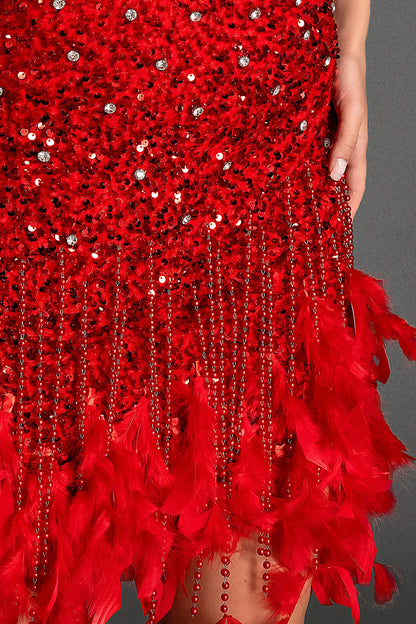 Varvara Feather Sequin Fringe Dress