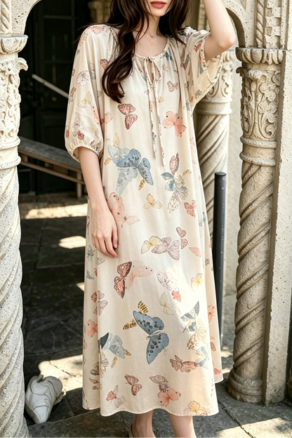 Breathable Relaxed-fit Eco Recycled Cotton Dress - Butterfly
