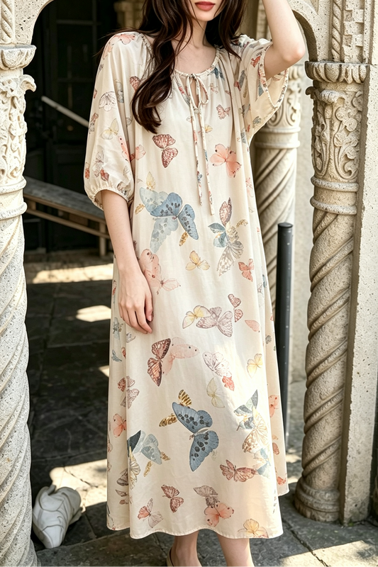 Breathable Relaxed-fit Eco Recycled Cotton Dress - Butterfly