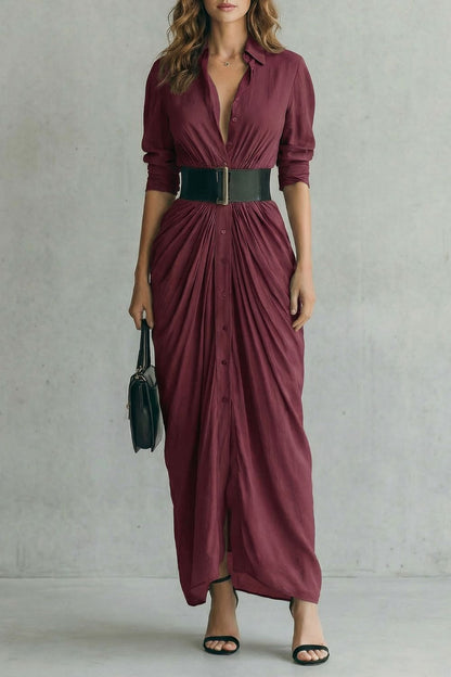 Solenzia – Pleated waist drama – Maxi shirt dress (includes belt)
