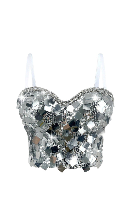 Sequin embellished top in silver