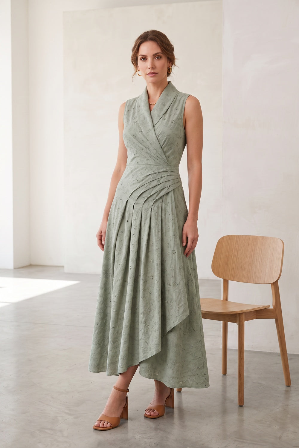 French Riviera matte crepe Midi Dress for urban workday sea-glass green matte crepe, compact viscose or washed satin with low shine Midi Dress - product view 5