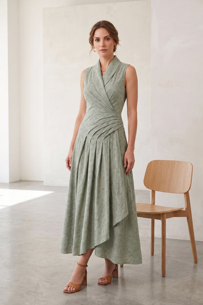 French Riviera matte crepe Midi Dress for urban workday sea-glass green matte crepe, compact viscose or washed satin with low shine Midi Dress - product view 5