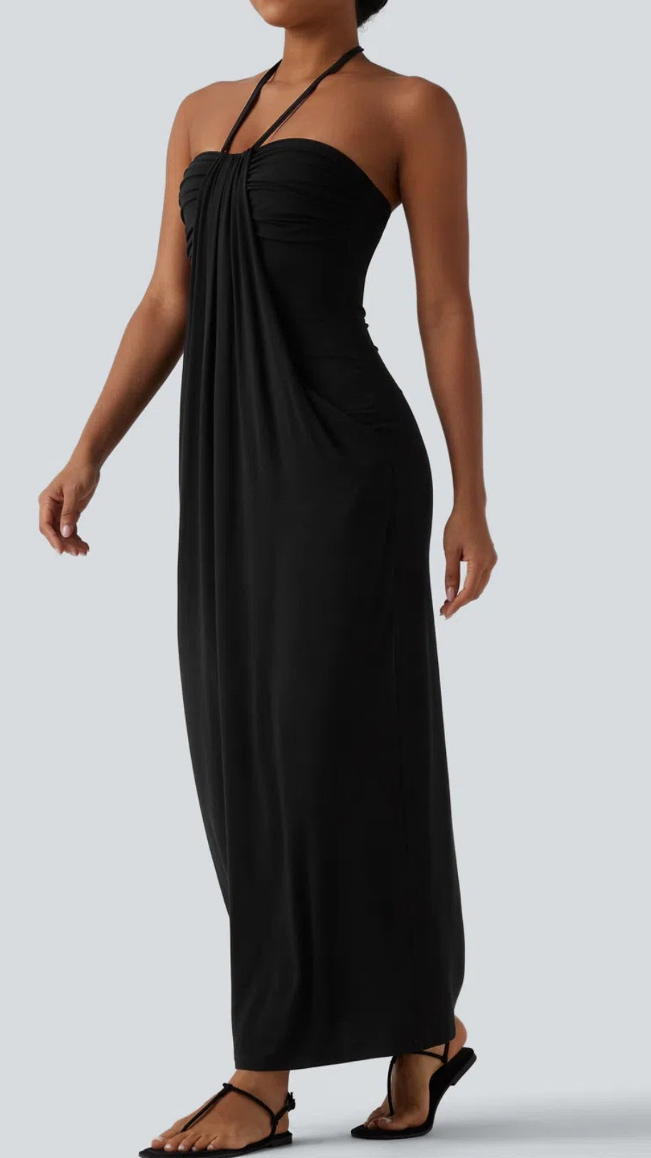 Women's Minimalist Linen-Blend Lace-Paneled Strapless With Spaghetti Straps Maxi Dress