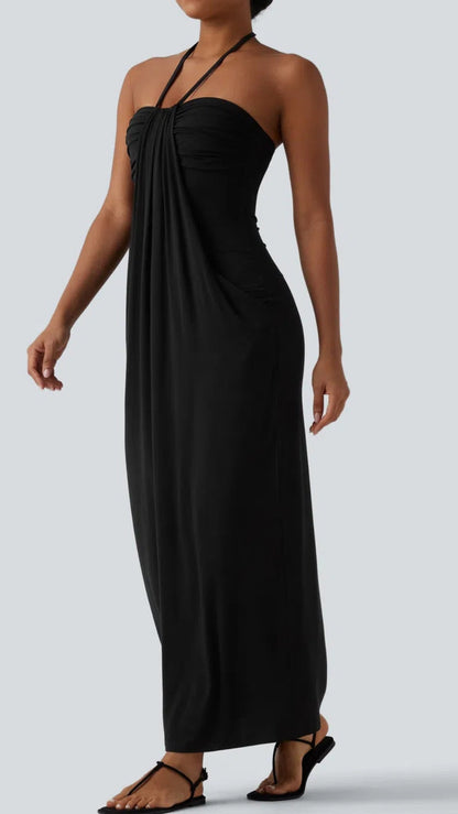 Women's Minimalist Linen-Blend Lace-Paneled Strapless With Spaghetti Straps Maxi Dress