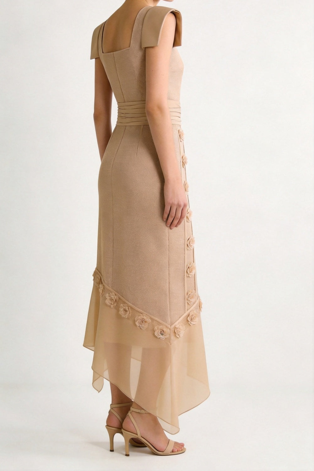 Beige Midi Skirt with Floral Appliqué and Asymmetric Hem plum linen-viscose, cotton poplin or washed silk blend Midi Skirt - product view 4