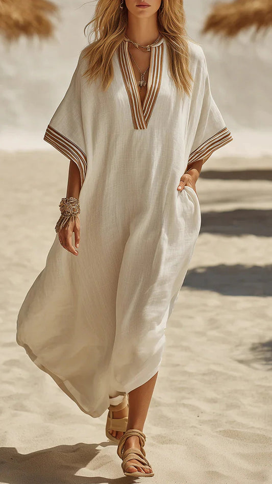 Linen V-Neck Loose maxi Dress