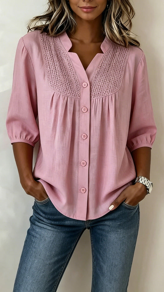 Crochet Detail Cotton-Blend Blouse