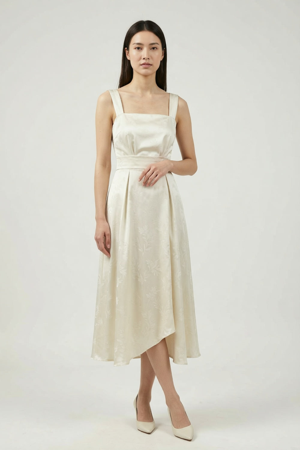 French Riviera matte crepe Midi Dress for urban workday sea-glass green matte crepe, compact viscose or washed satin with low shine Midi Dress - product view 2