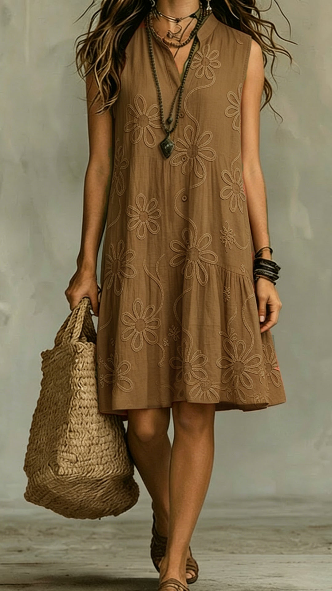 Loose-fitting Batwing Sleeve Cotton Linen Dress