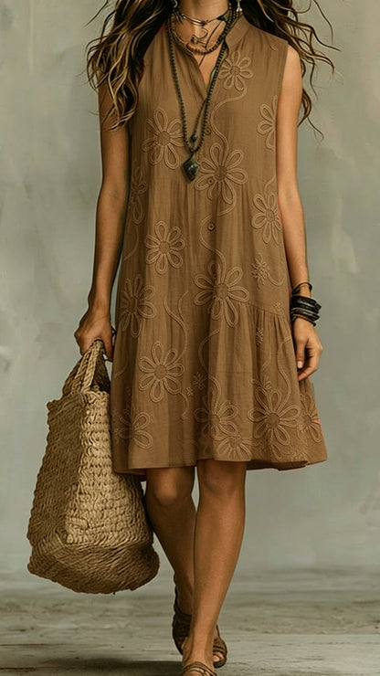 Loose-fitting Batwing Sleeve Cotton Linen Dress
