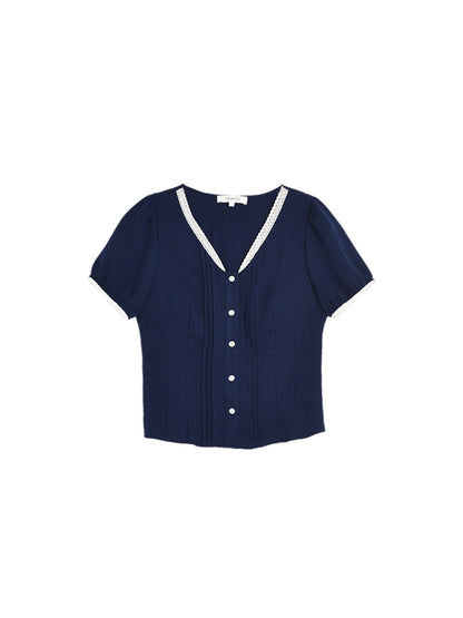 Madelyn V-Neck Lace Linen Top