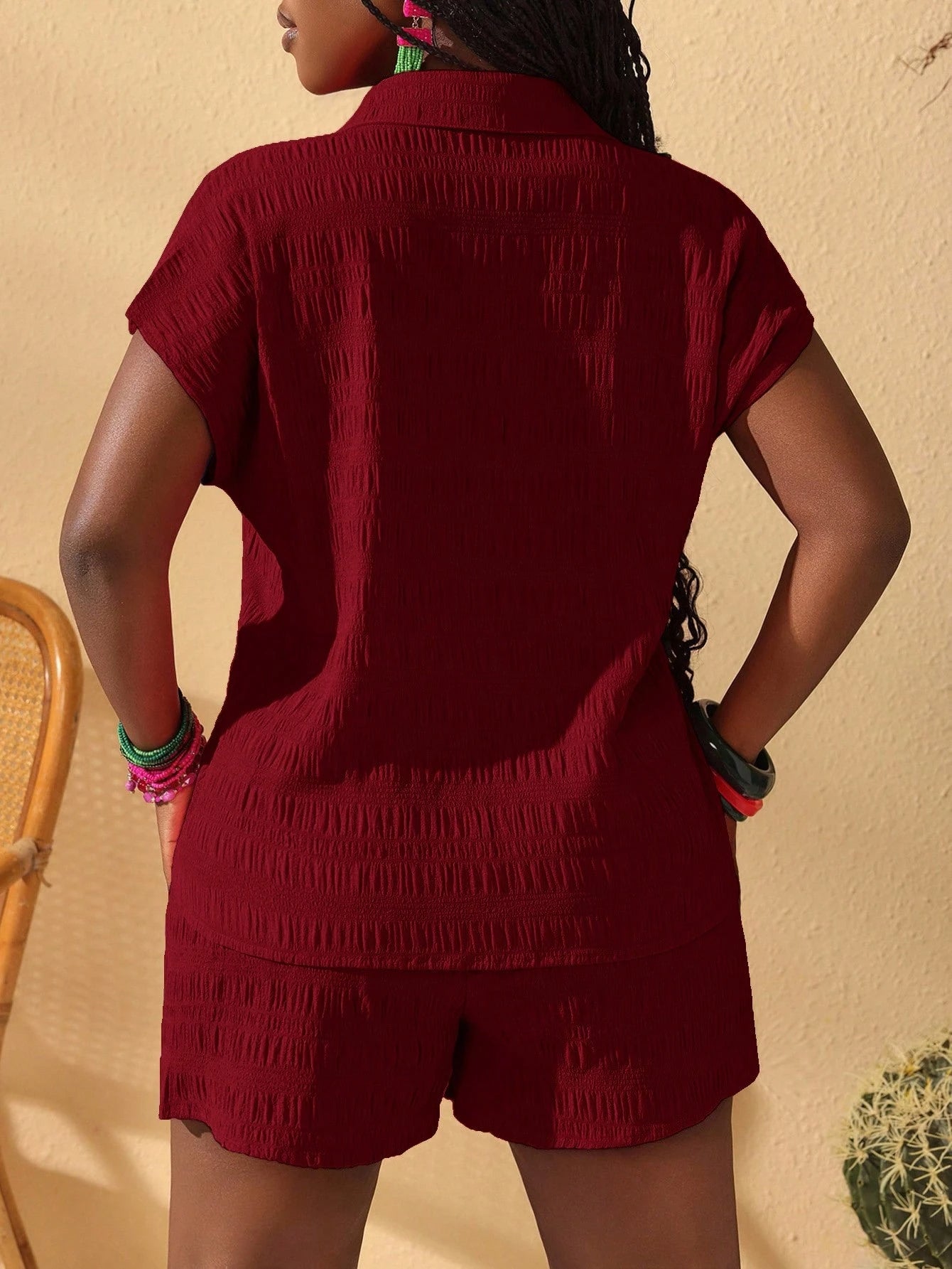 Women's Solid-Color Pullover T-Shirt Collared Stretchy Slim-Fit Button-Front