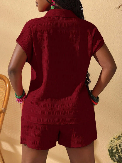 Women's Solid-Color Pullover T-Shirt Collared Stretchy Slim-Fit Button-Front