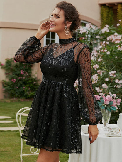 High Neck A-Line Sequin Black Homecoming Dress