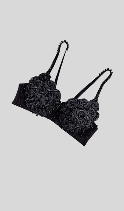 Black diamond flower embellished Top