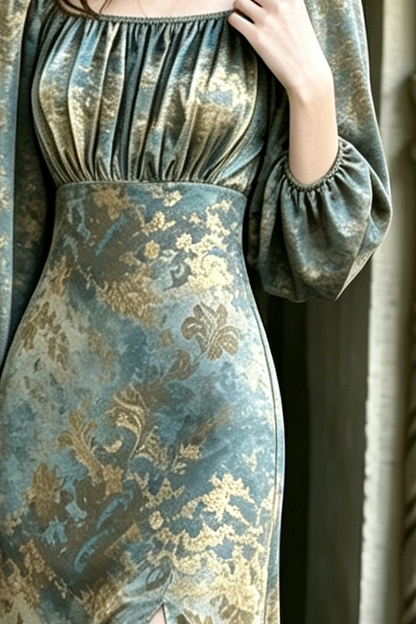 Improved Imperial Eco Recycled Cotton Dress - Gold Blue