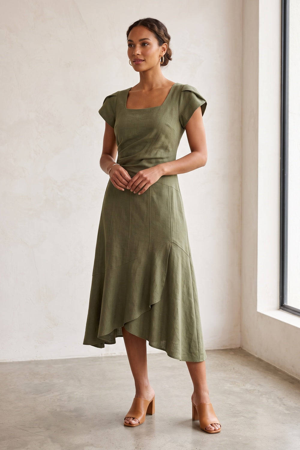 Scandinavian Minimal linen-viscose Midi Skirt for summer dinner plum linen-viscose, cotton poplin or washed silk blend Midi Skirt - product view 1