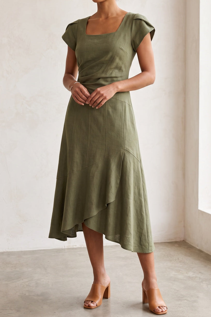 Scandinavian Minimal linen-viscose Midi Skirt for summer dinner plum linen-viscose, cotton poplin or washed silk blend Midi Skirt - product view 1