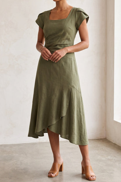 Scandinavian Minimal linen-viscose Midi Skirt for summer dinner plum linen-viscose, cotton poplin or washed silk blend Midi Skirt - product view 1