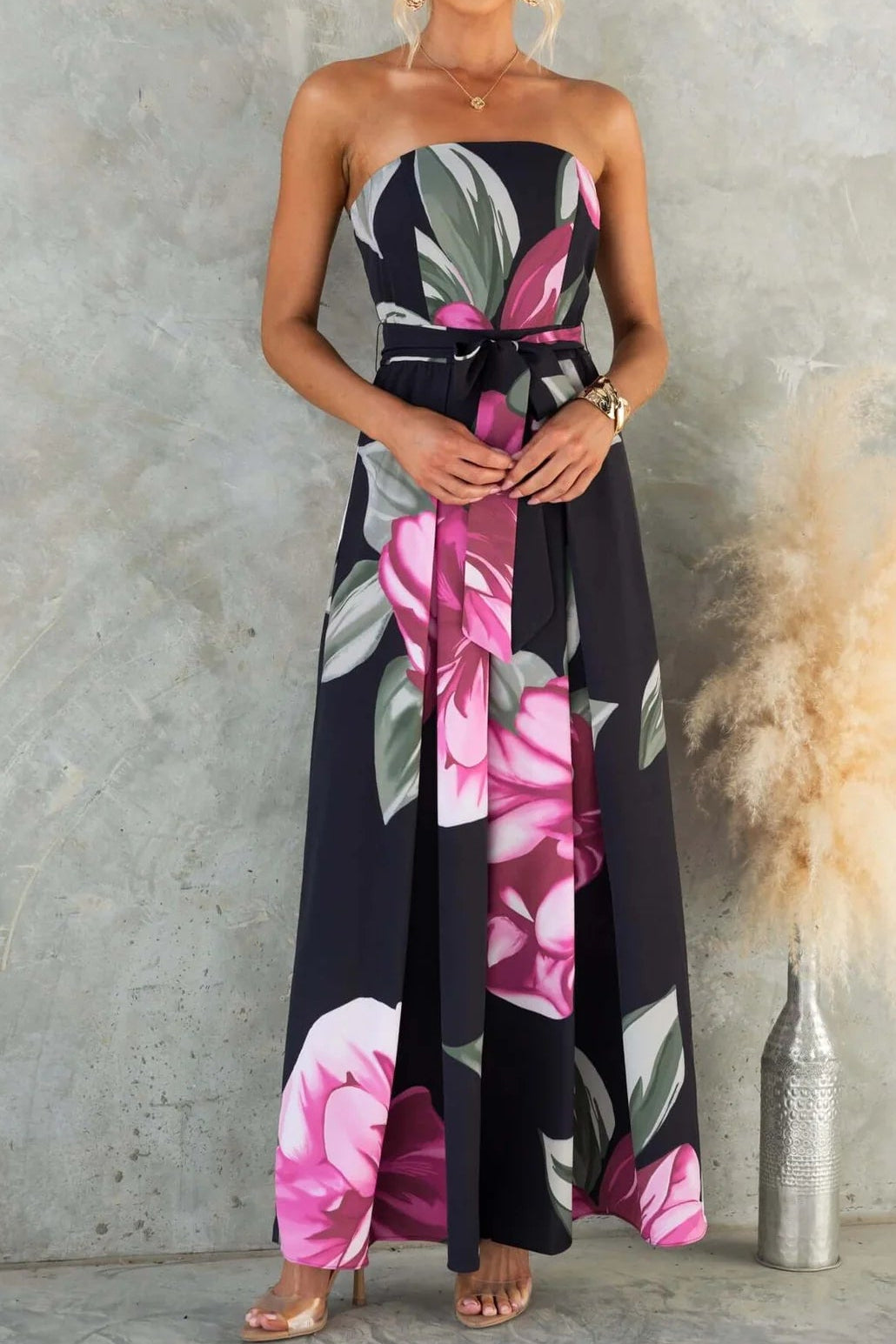 nancy off-shoulder floral print Jumpsuit - black