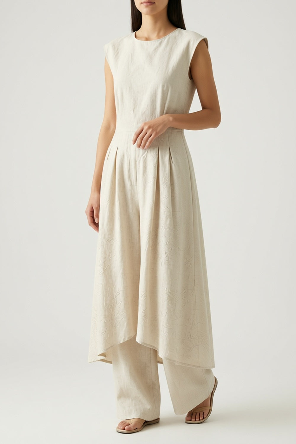 Ivory Textured Wide-Leg Jumpsuit sea-glass green matte crepe, compact viscose or washed satin with low shine Midi Dress - product view 2
