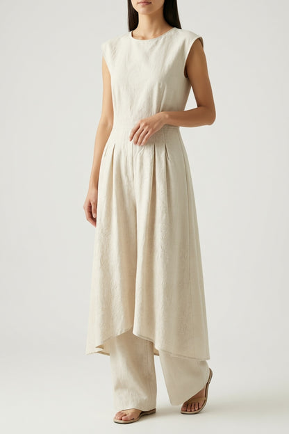 Ivory Textured Wide-Leg Jumpsuit sea-glass green matte crepe, compact viscose or washed satin with low shine Midi Dress - product view 2