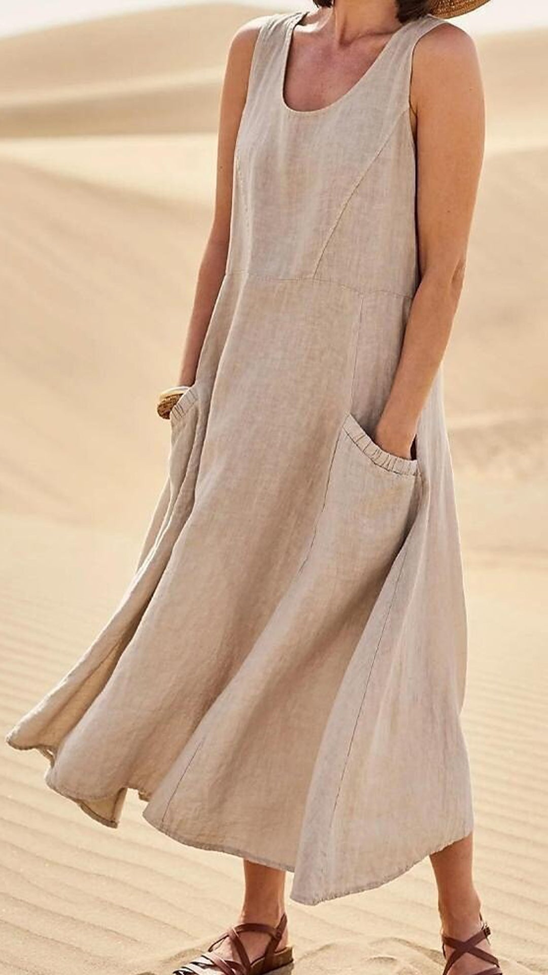 Loose-fitting Batwing Sleeve Cotton Linen Dress