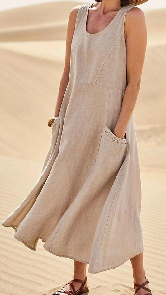 Loose-fitting Batwing Sleeve Cotton Linen Dress