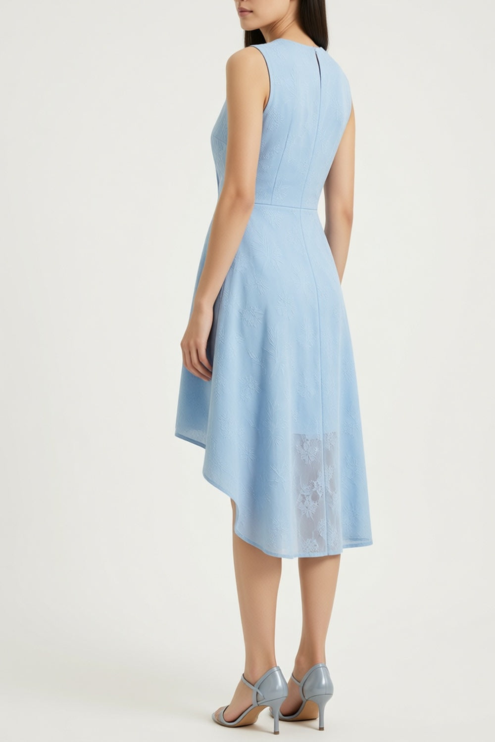 Light Blue Floral Embroidery Midi Dress sea-glass green matte crepe, compact viscose or washed satin with low shine Midi Dress - product view 4