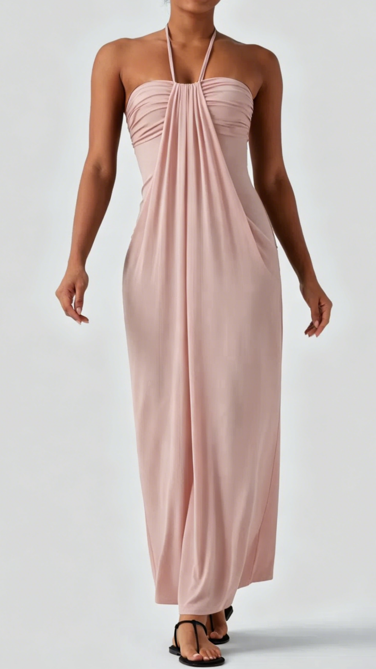 Women's Minimalist Linen-Blend Lace-Paneled Strapless With Spaghetti Straps Maxi Dress