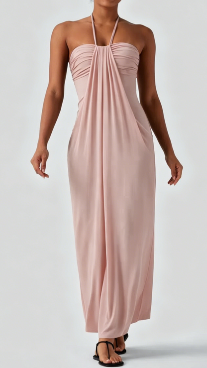 Women's Minimalist Linen-Blend Lace-Paneled Strapless With Spaghetti Straps Maxi Dress