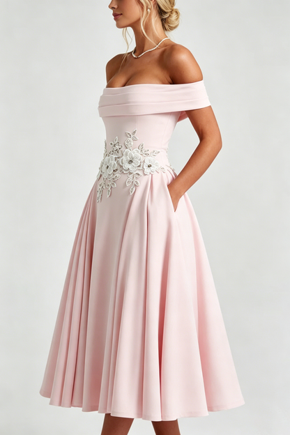 Miranda Embroidery Midi Dress - Blush