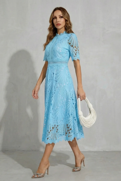 Charlisse – Ornate lace refinement – High-neck midi dress