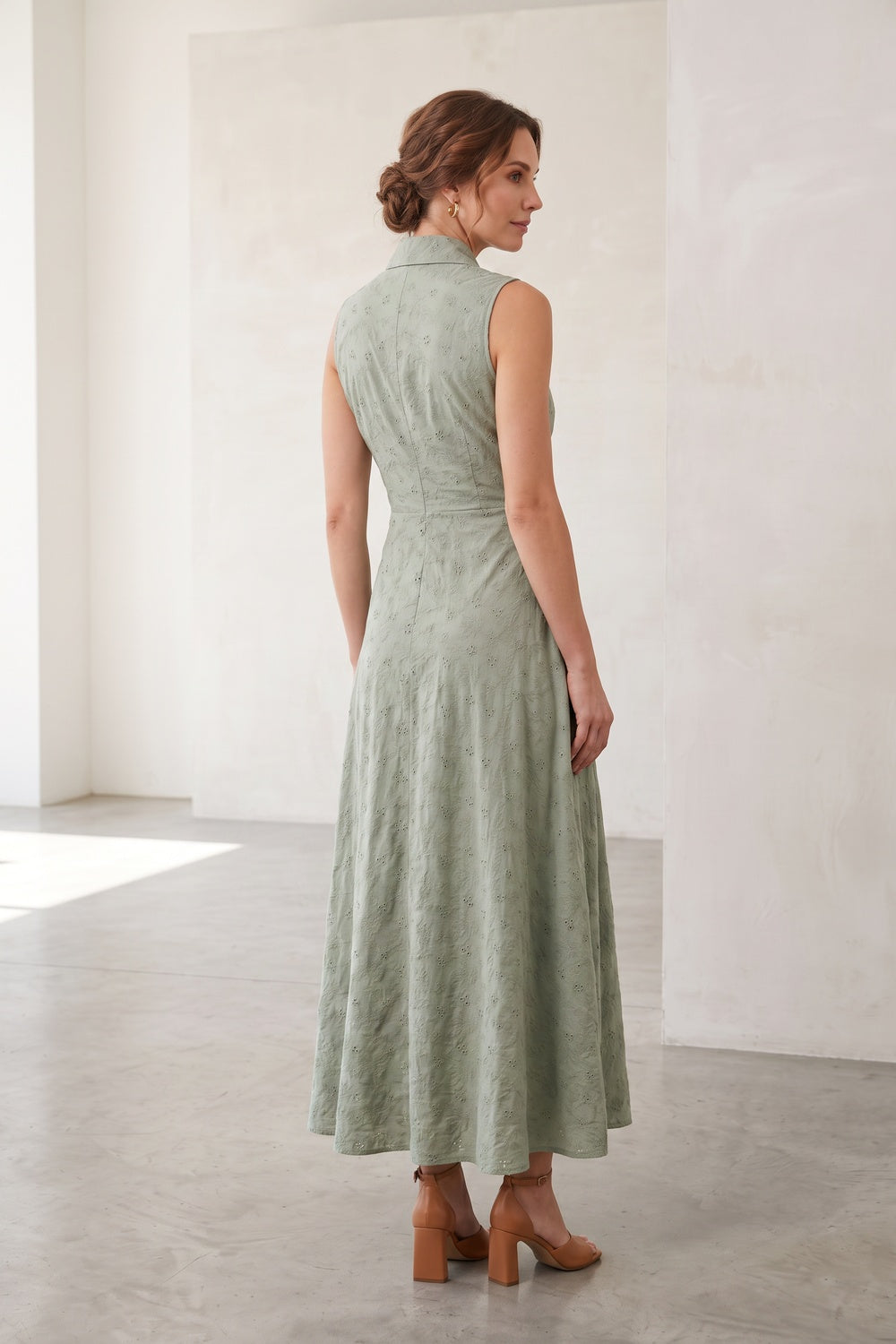 French Riviera matte crepe Midi Dress for urban workday sea-glass green matte crepe, compact viscose or washed satin with low shine Midi Dress - product view 4