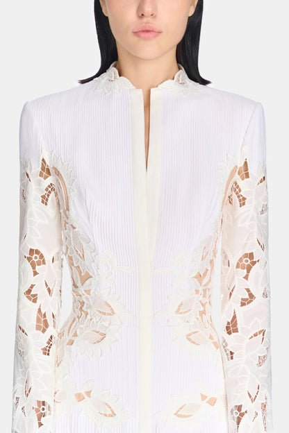 lace embroidered hollow maxi dress in white
