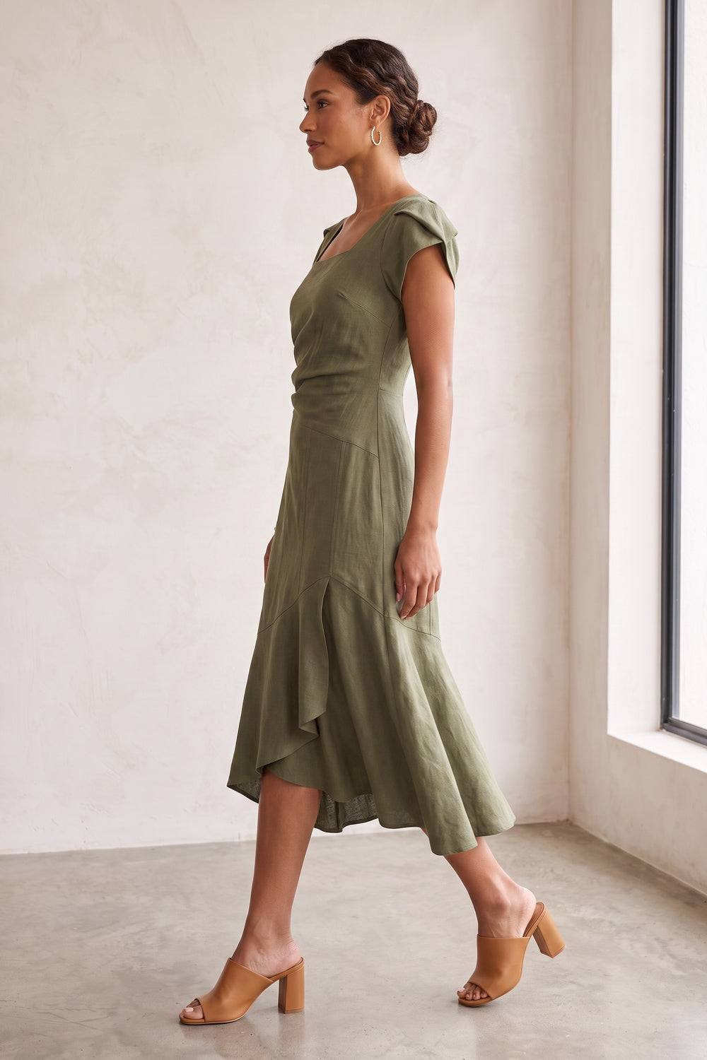 Scandinavian Minimal linen-viscose Midi Skirt for summer dinner plum linen-viscose, cotton poplin or washed silk blend Midi Skirt - product view 3