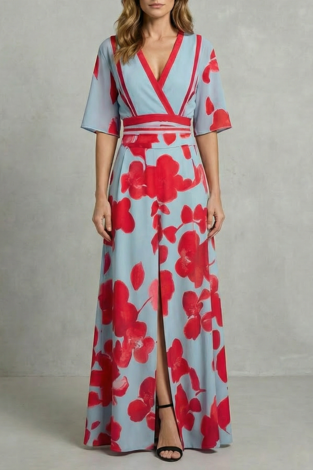 Averette – Statement bloom contrast – V-neck maxi dress