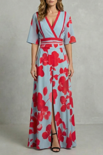Averette – Statement bloom contrast – V-neck maxi dress