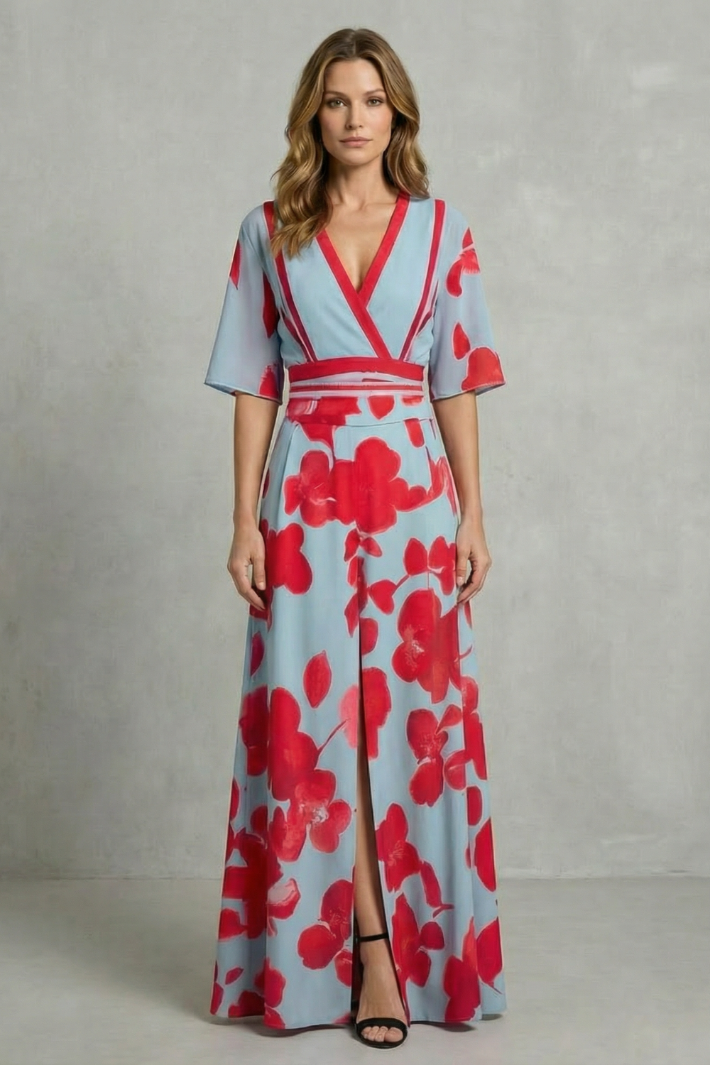 Averette – Statement bloom contrast – V-neck maxi dress