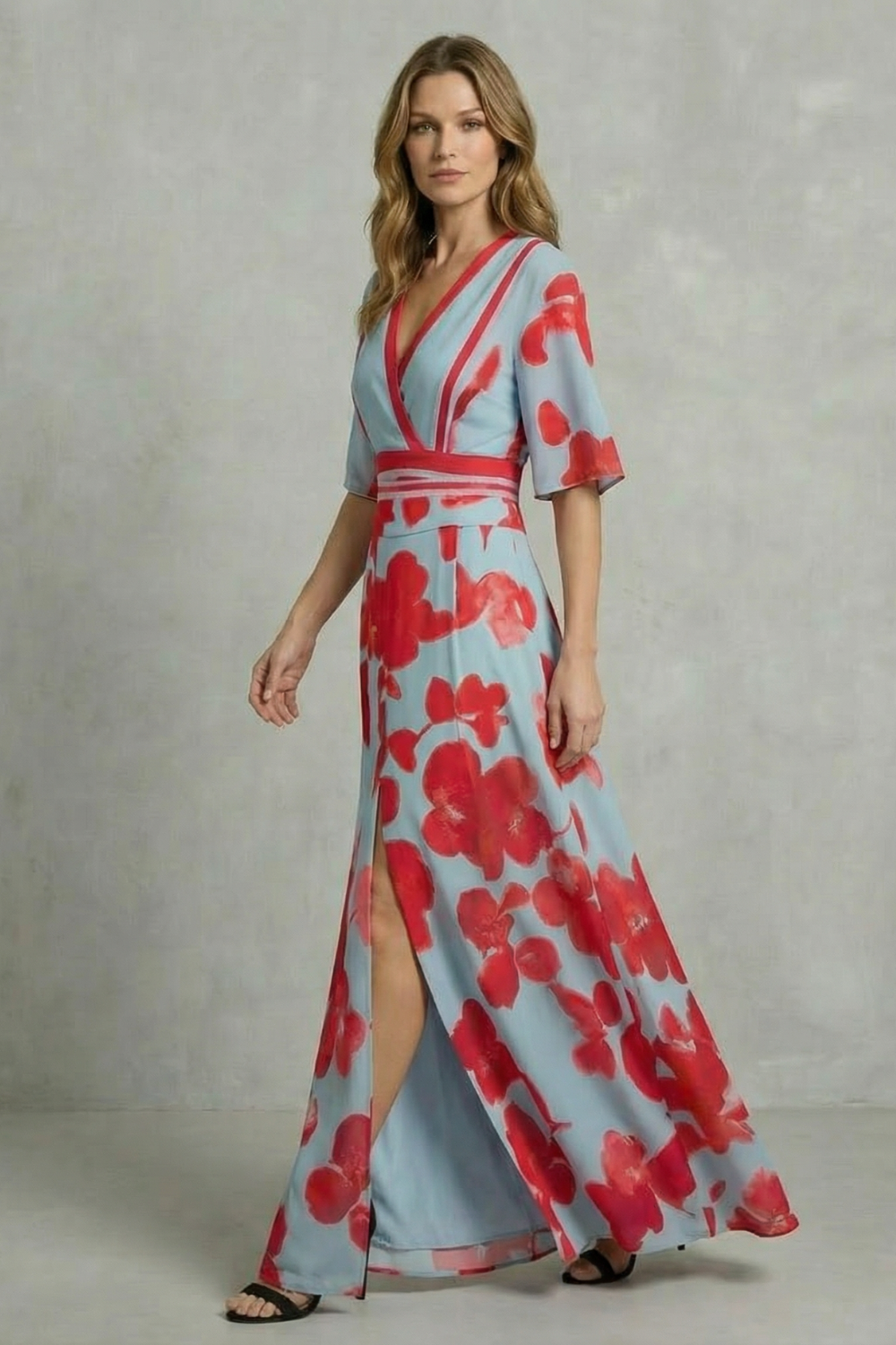 Averette – Statement bloom contrast – V-neck maxi dress
