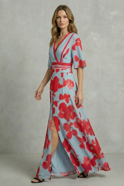 Averette – Statement bloom contrast – V-neck maxi dress