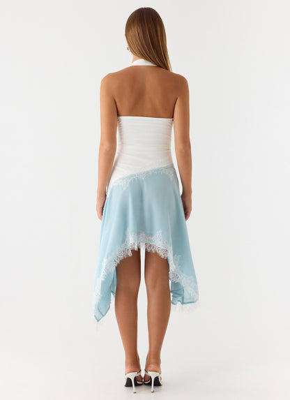 Brionee Midi Dress - Pale Blue White