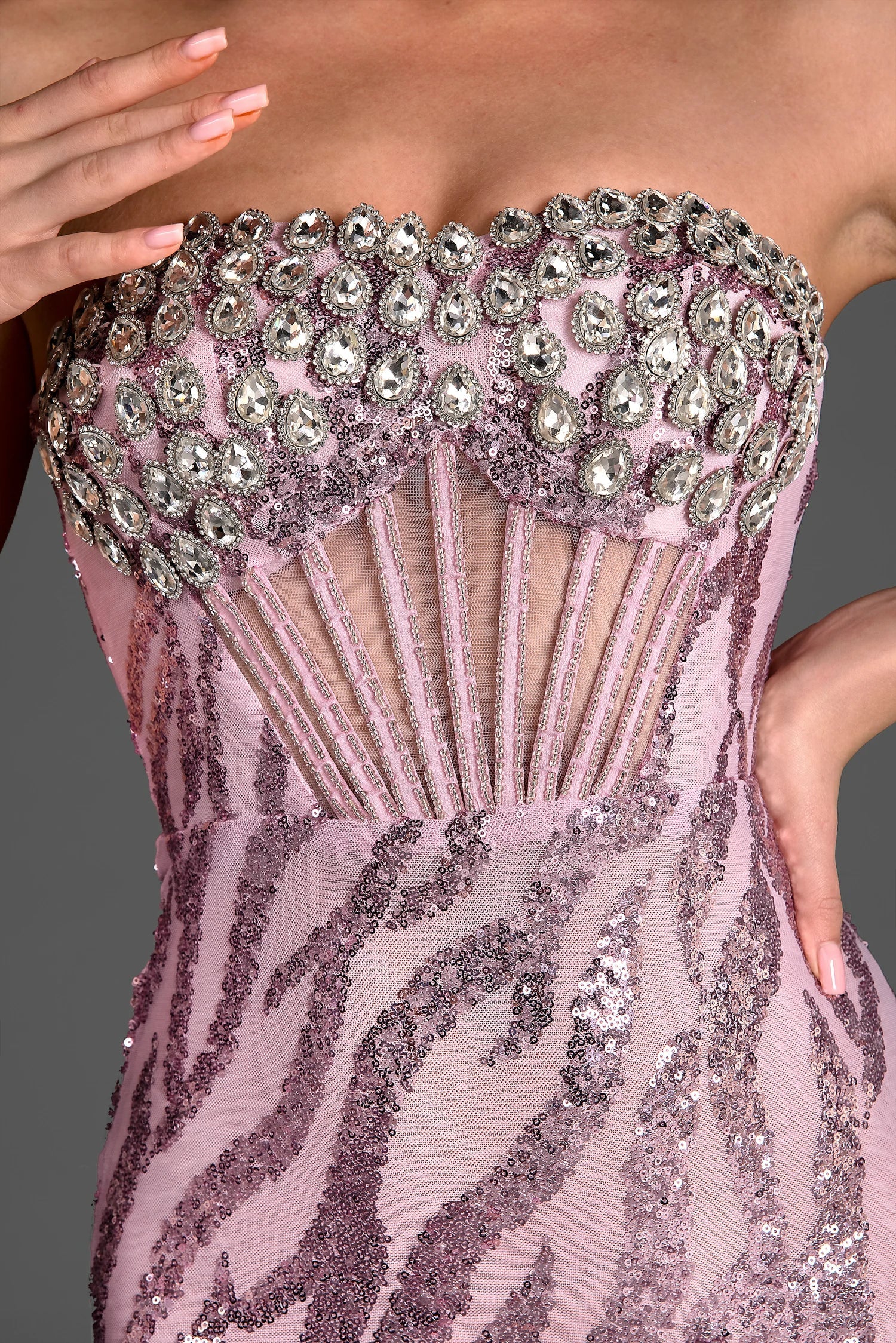 Siderou Strapless Diamond Sequin Dress With Shawl