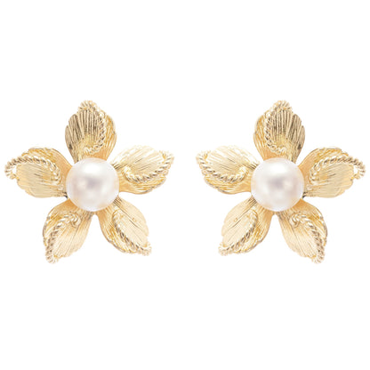 Jeanne floral faux-pearl stud earrings