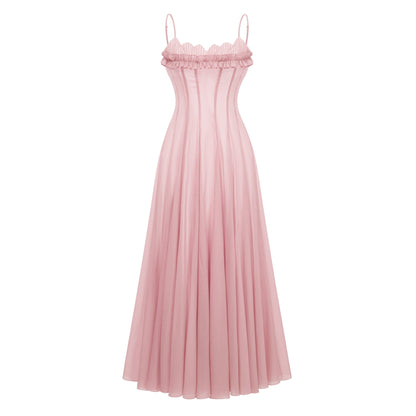 Sakura Ruffled Shirred Tulle Maxi Dress