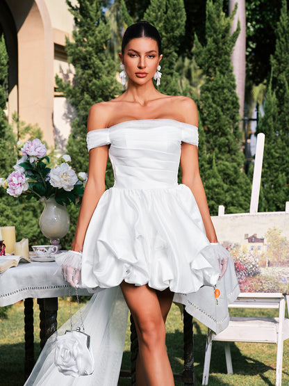 Danyal Off Shooulder Ruched Satin Dress