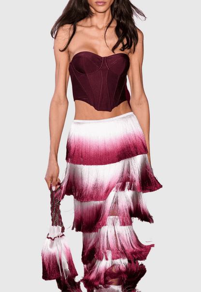Despo Gradient Fringe Corset Two Piece Bandage Set